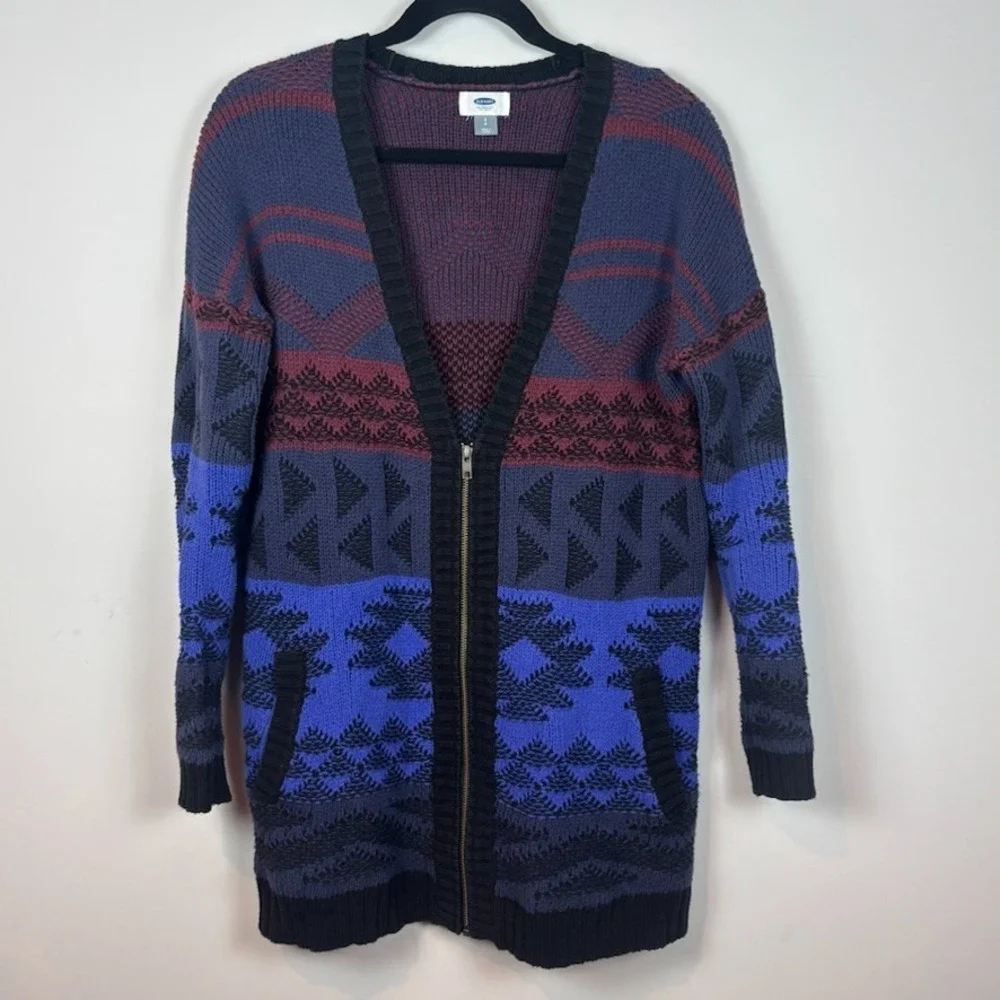 Old Navy Aztec 90s Inspired oversized full zip cardigan sweater Womens SM Grunge